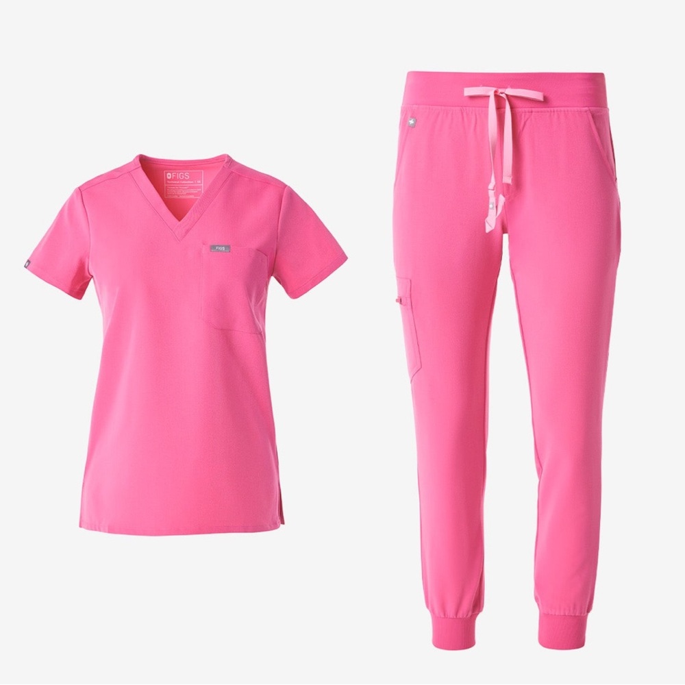 Figs Scrub Set Catarina Top + Zamora Jogger Bottoms in F*ing Pink